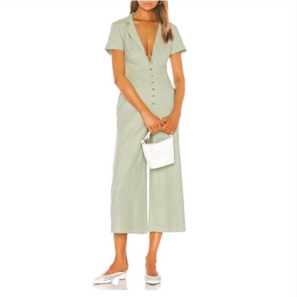 Revolve Song of Style Alta Cropped Linen Jumpsuit Wide Leg Coastal
